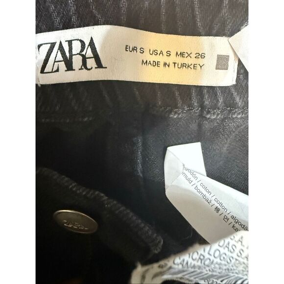 Zara Women's High Rise Elastic Back Waist Cargo Jogger Jeans Black Small - Picture 13 of 13